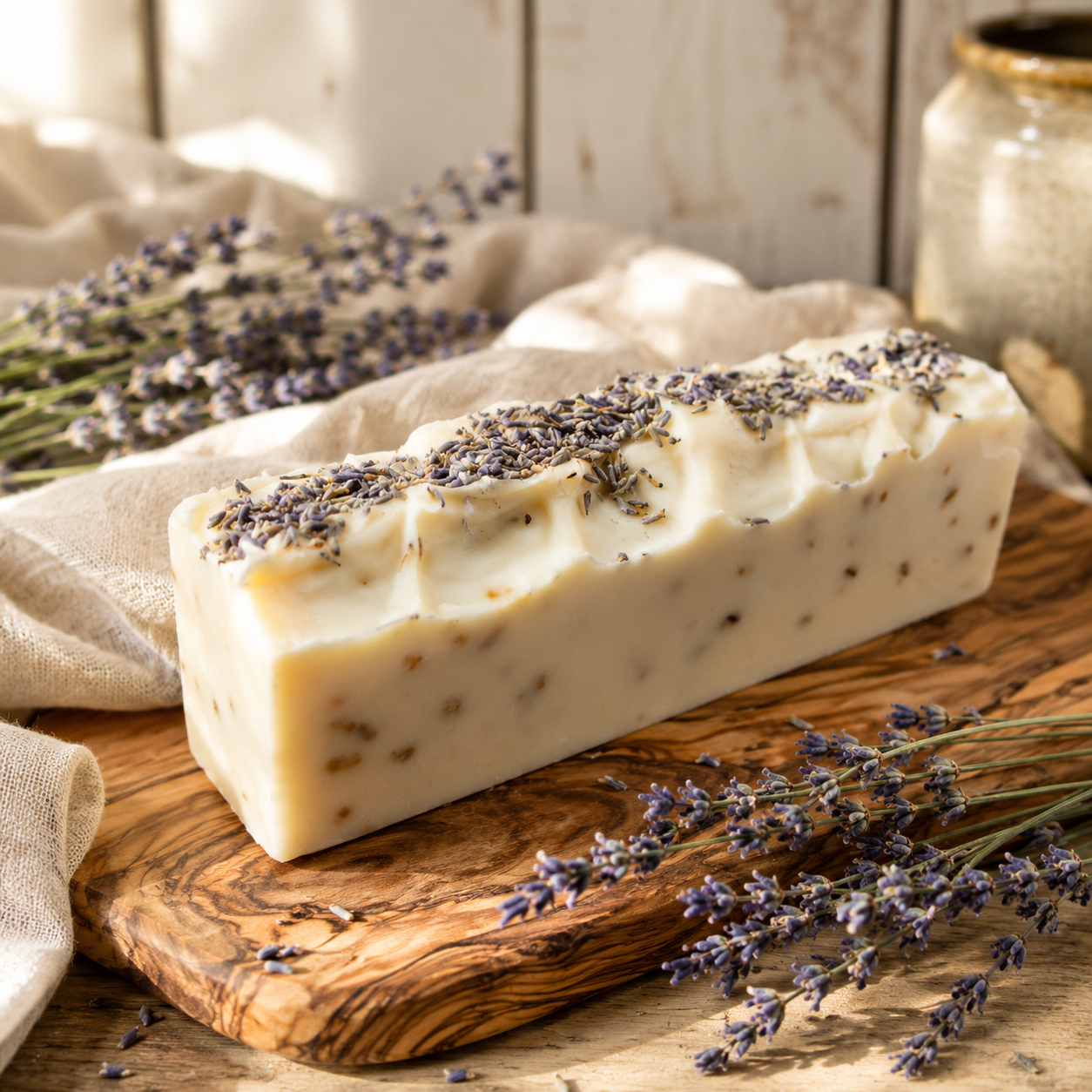 Handcrafted lavender soap loaf from Credo Farms