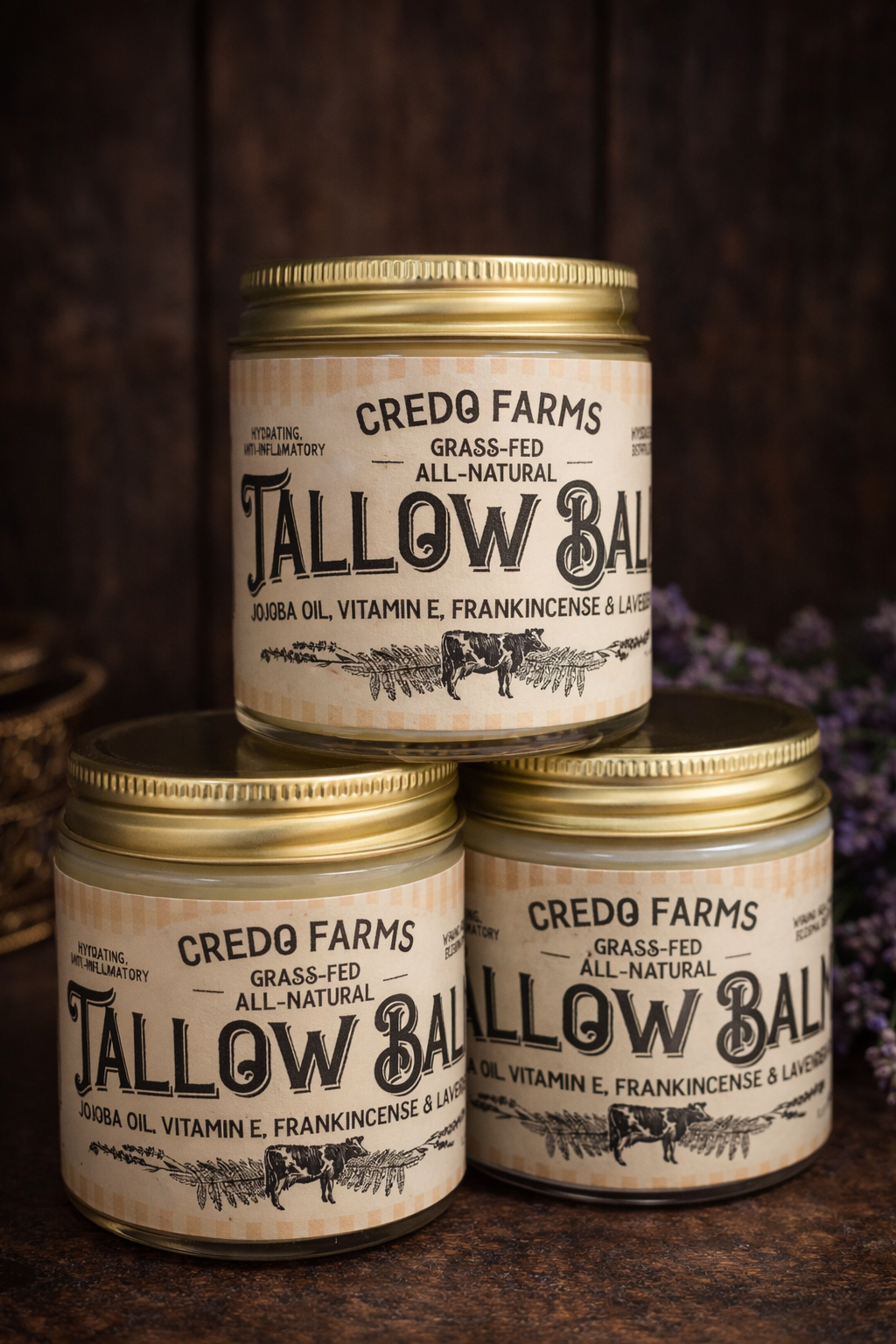 Credo Farms grass-fed tallow balm with jojoba oil, frankincense, and lavender